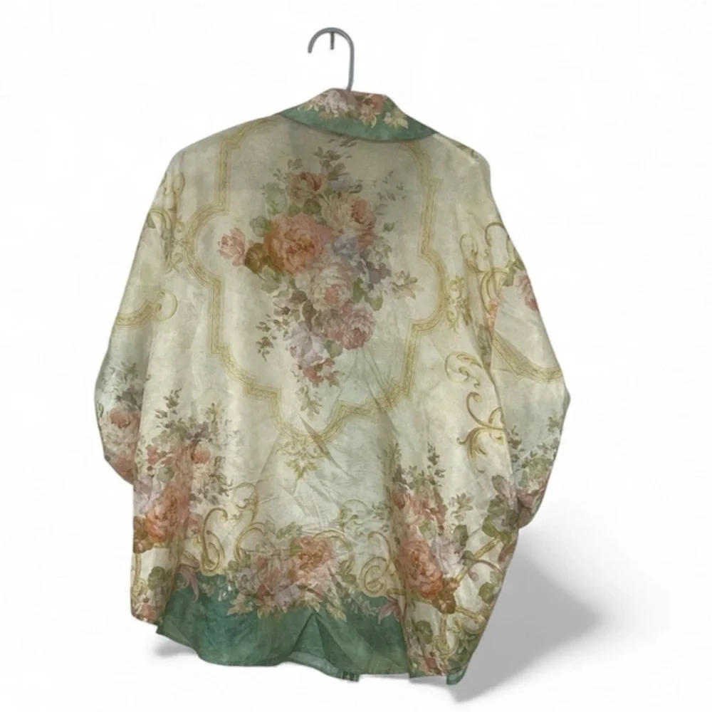 Zimmermann August Floral Silk Shirt Sleeve Shirt in Khaki Floral AU 3 - Picture 4 of 9